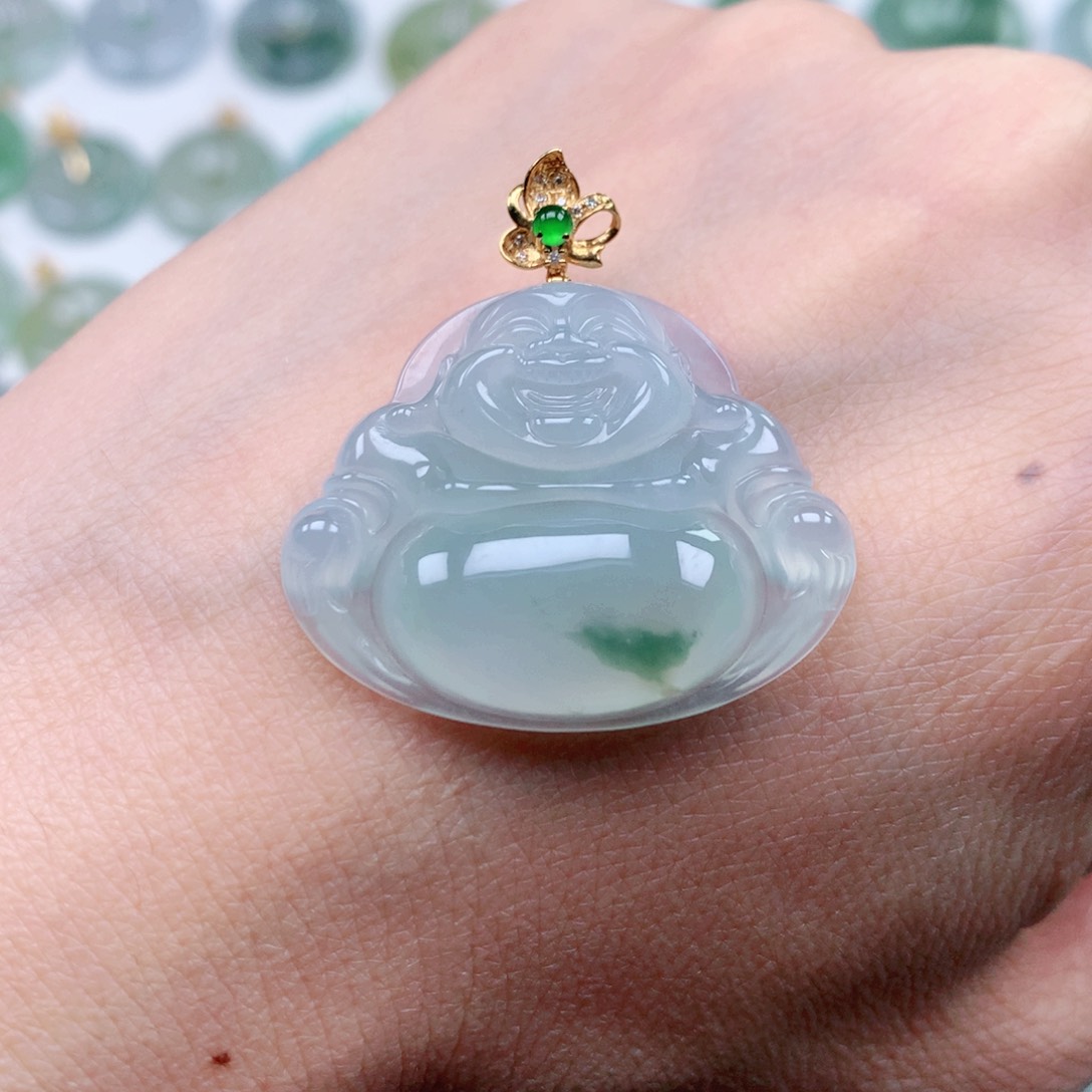 翡翠吊坠(不含链)18K金镶嵌