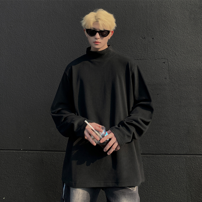 白色德绒内搭打底衫男款秋季半高领痞帅长袖t恤cleanfit正肩上衣