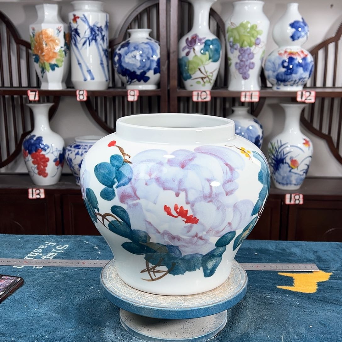 摆件景德镇陶瓷大口紫牡