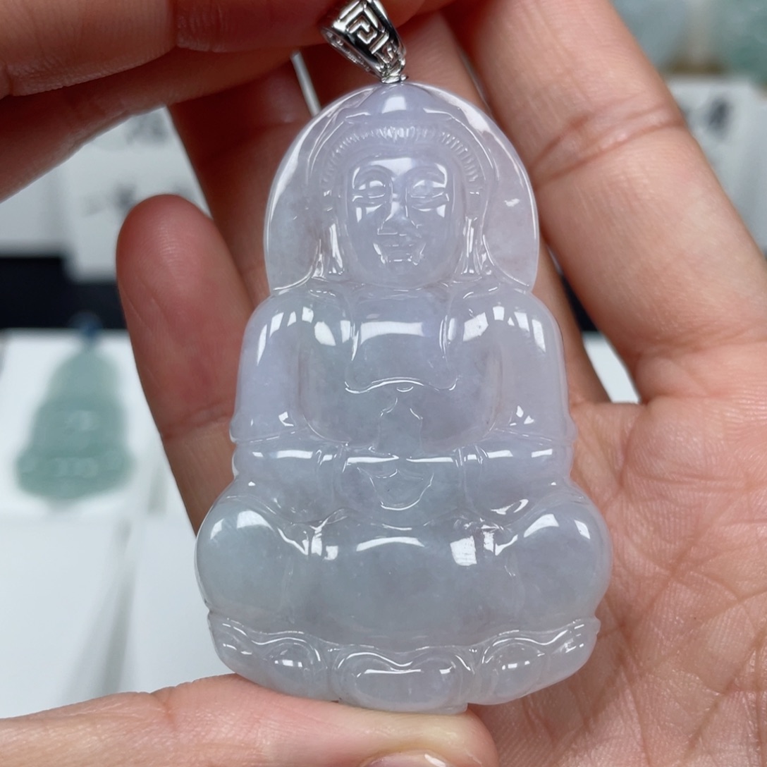 翡翠颈饰未镶嵌天然缅甸翡翠A货观音95号