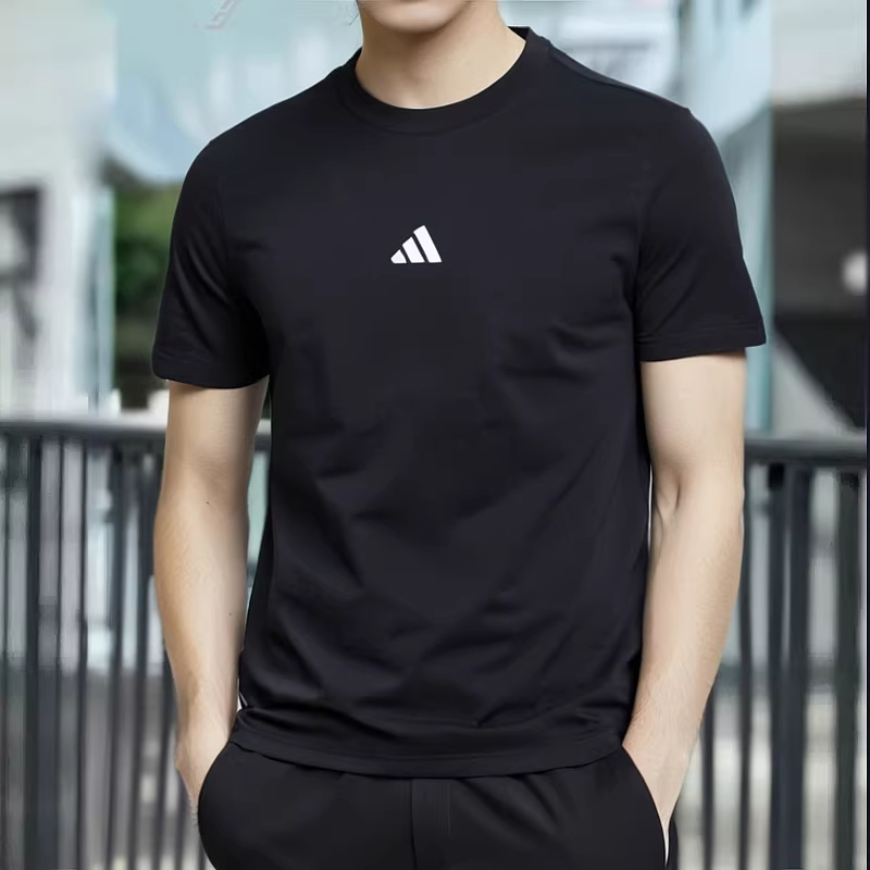 adidas阿迪达斯短袖T恤男装25夏季新款黑色款跑步运动服 JY8562