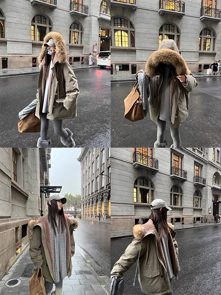 气质工装派克服毛领棉服连帽外套宽松冬季新款加厚保暖928