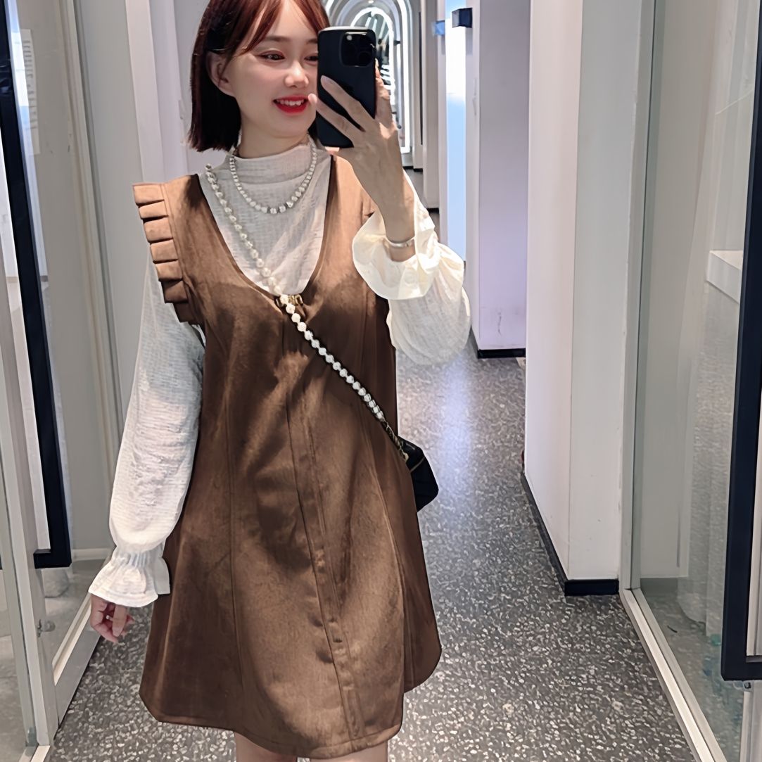 长袖蕾丝内搭➕背心裙套装复古美式显瘦两件套连衣裙2920