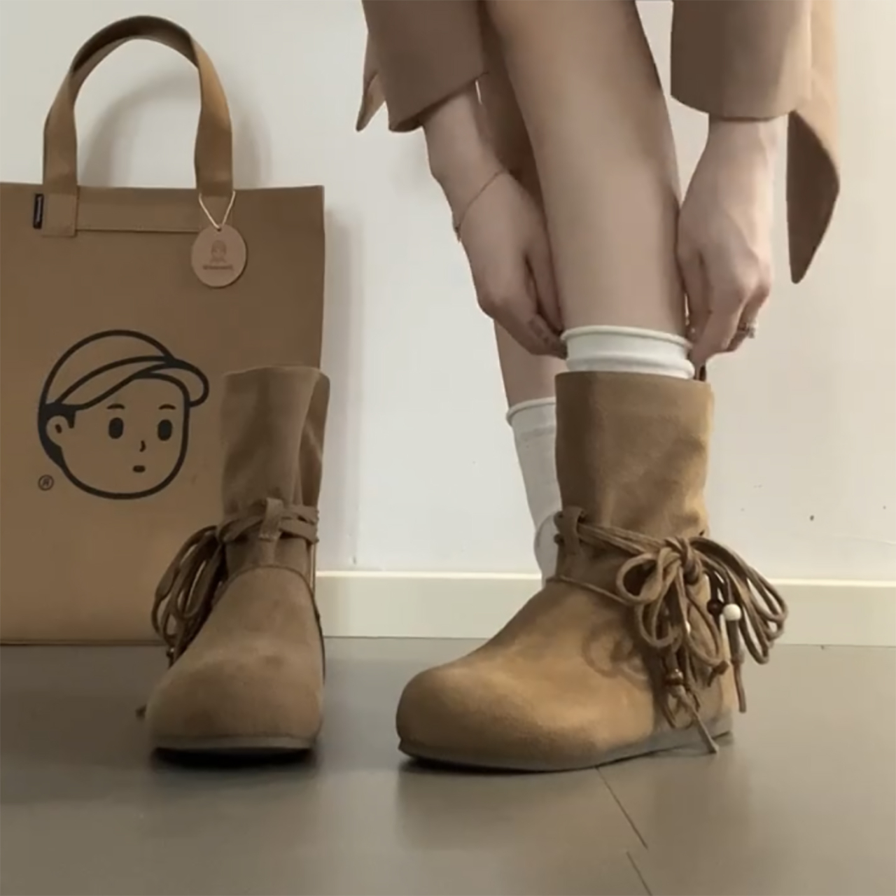 显瘦西部牛仔靴女款秋季复古内增高短靴2025新款系带美拉德马丁靴