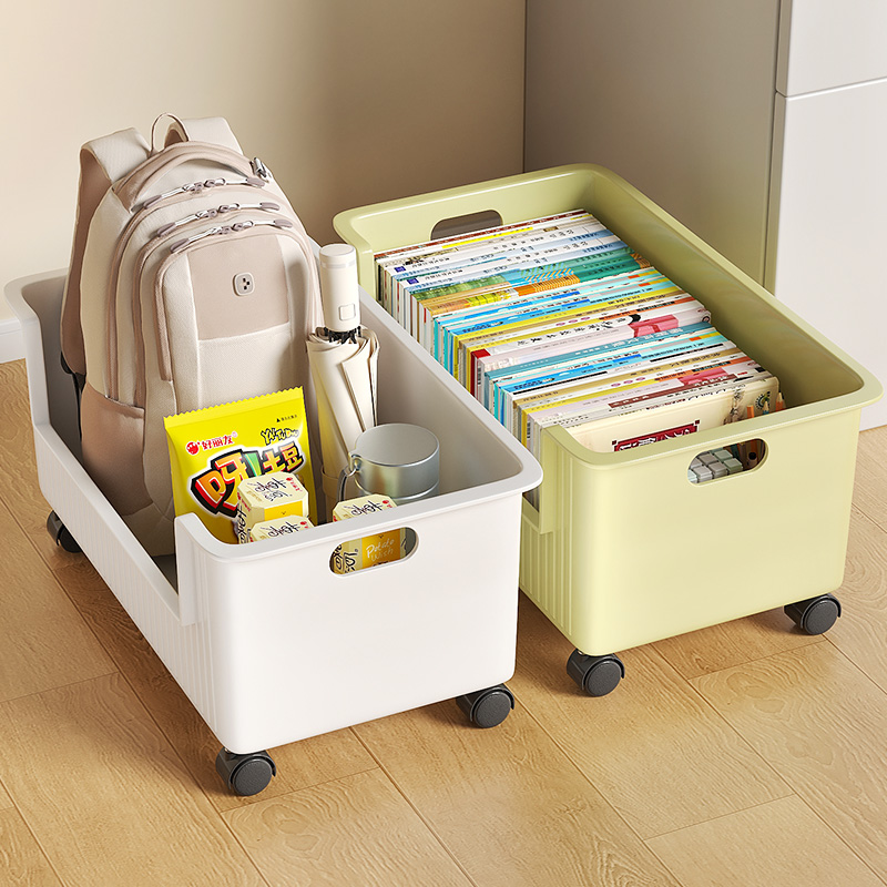 优勤桌下书本收纳箱书包滑轮可移动书箱学生教室用厨房置物架