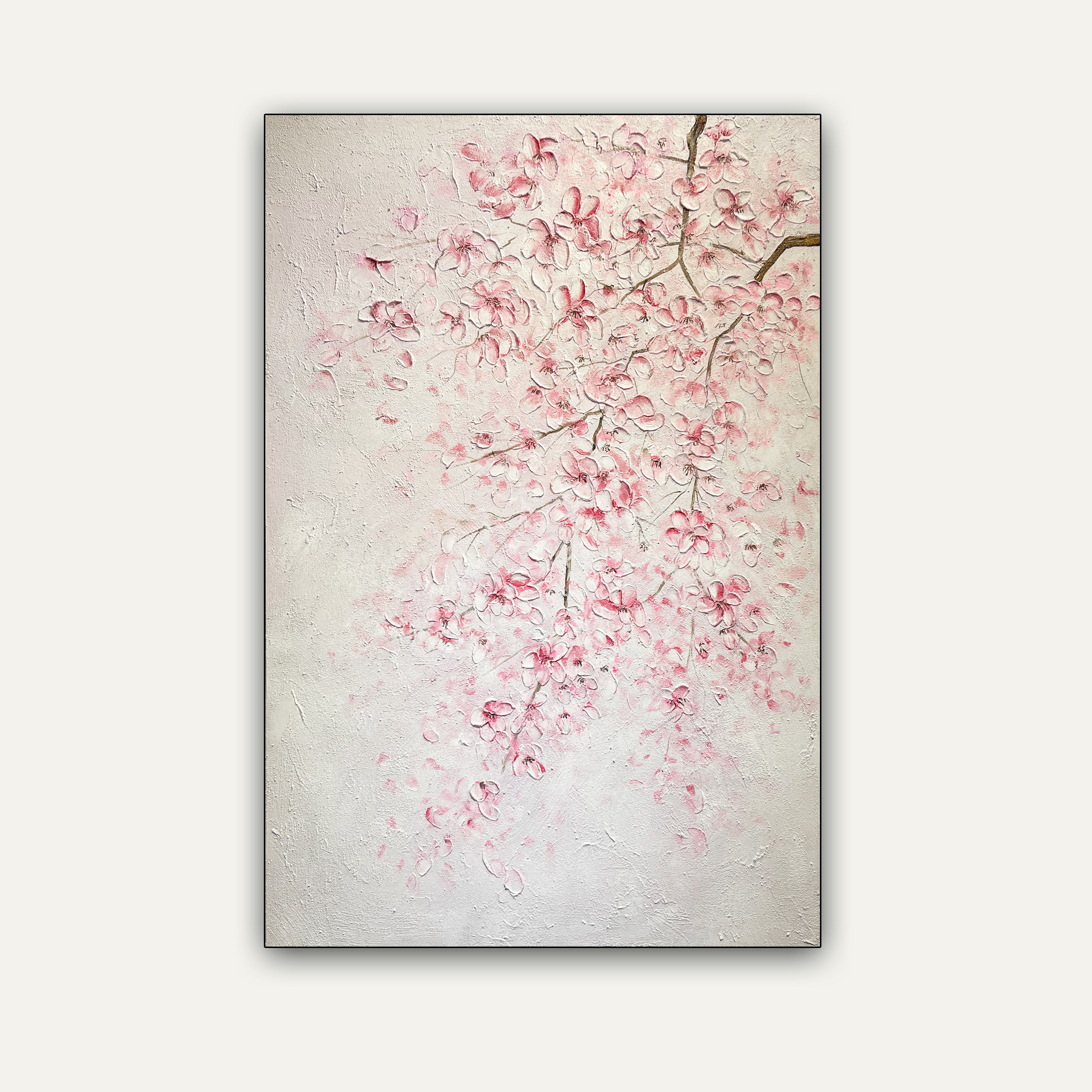 【樱花树下】80*120奶油风粉色桃花手绘油画肌理画客厅法式玄关挂画