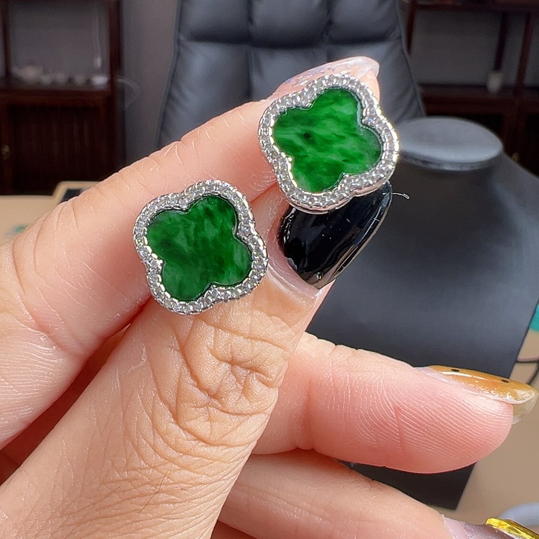 翡翠银S925镶嵌耳饰耳饰50