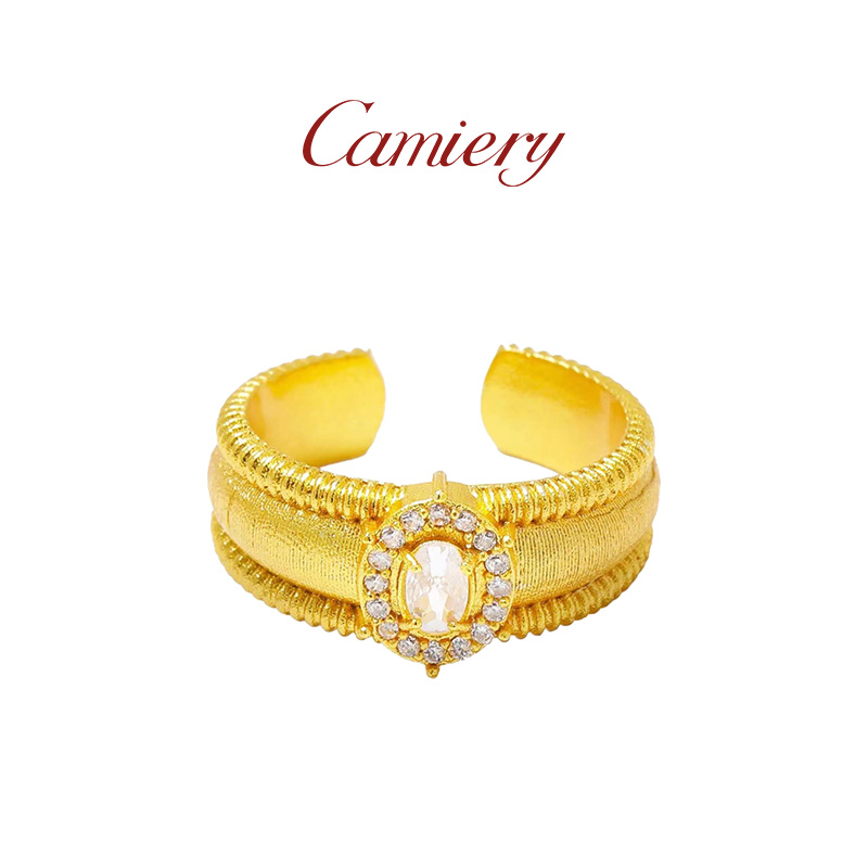 CAMIERY/卡美瑞 新中式复古拉丝鸽子蛋戒指铜合金