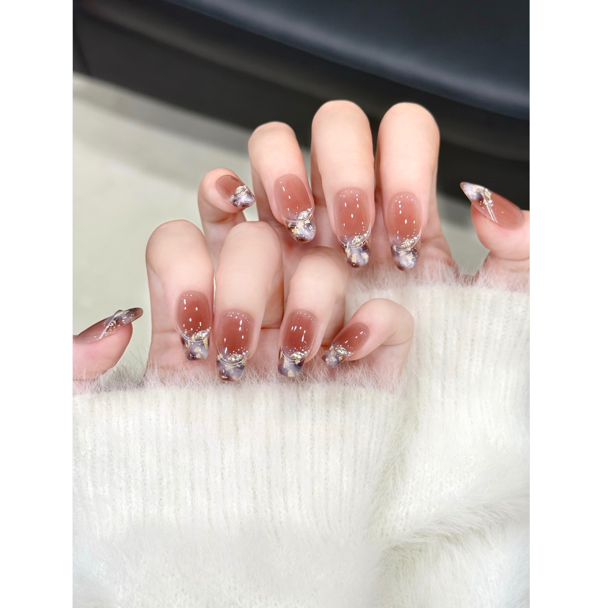 茉哉III现货【琥珀蓝屿】纯手工定制美甲拆卸穿戴甲A4692
