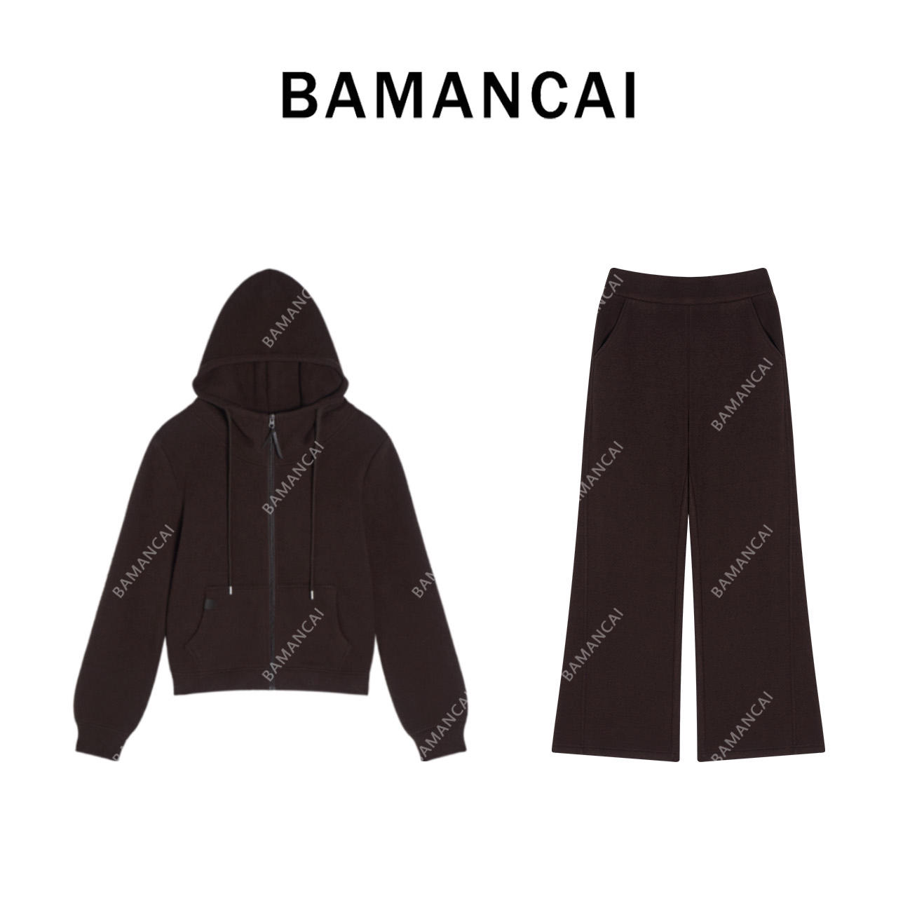 Bamancai-冬季新款加绒保暖连帽显瘦卫衣外套+休闲裤套装女