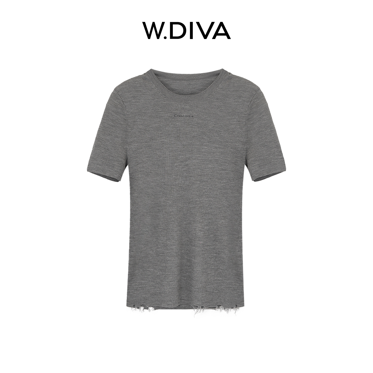 W.Diva【简随】100%美丽诺羊毛复古破损毛边圆领坑条针织53Z072903