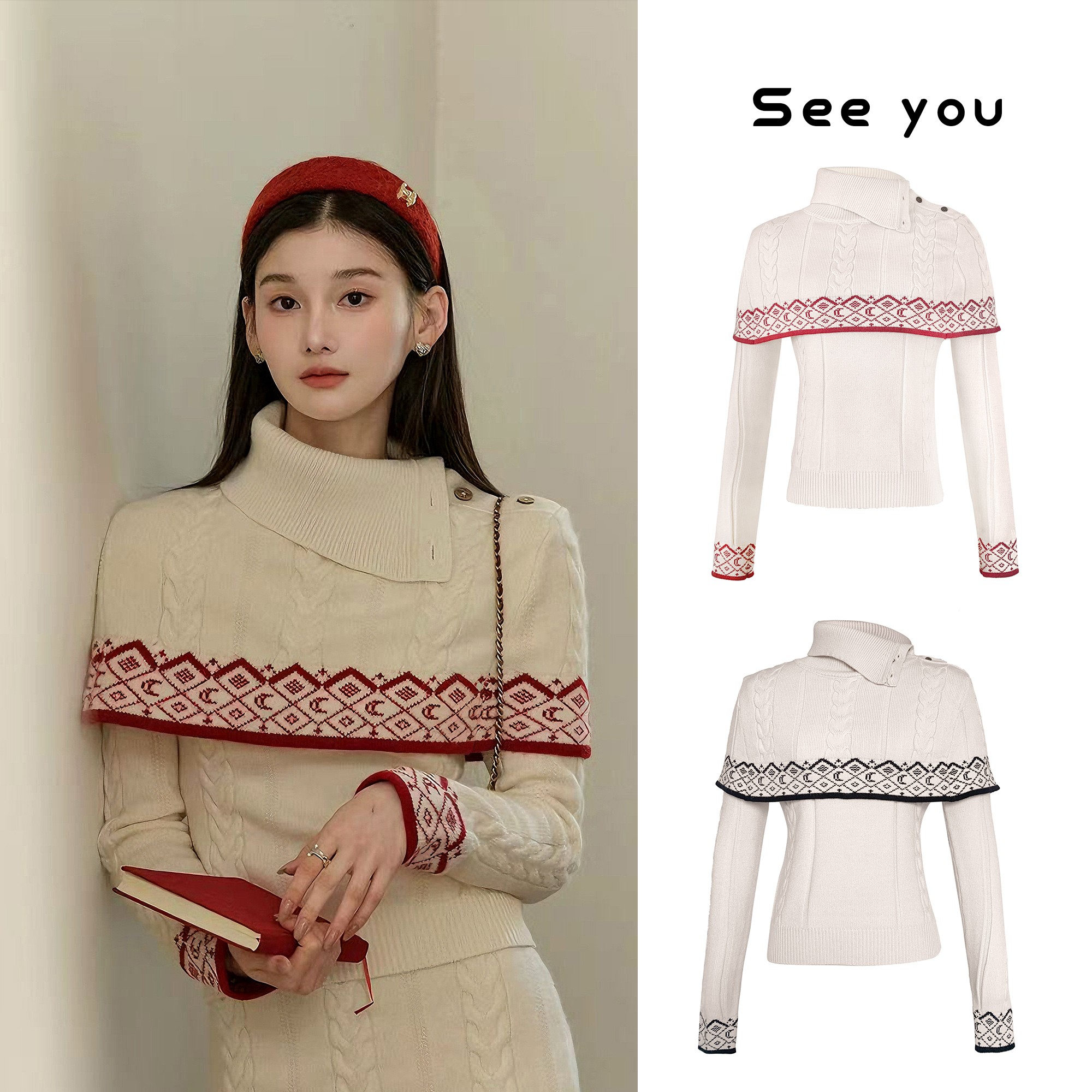 人鱼烛 费尔岛提花圣诞套装气质时尚百搭秋冬M2240