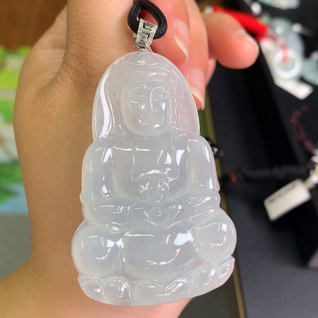 翡翠颈饰18K金镶嵌冰胶大观音60*40*6