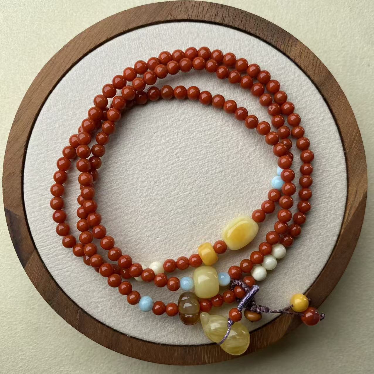 瓦西料满色满肉柿子红三圈南红米珠手链N033D