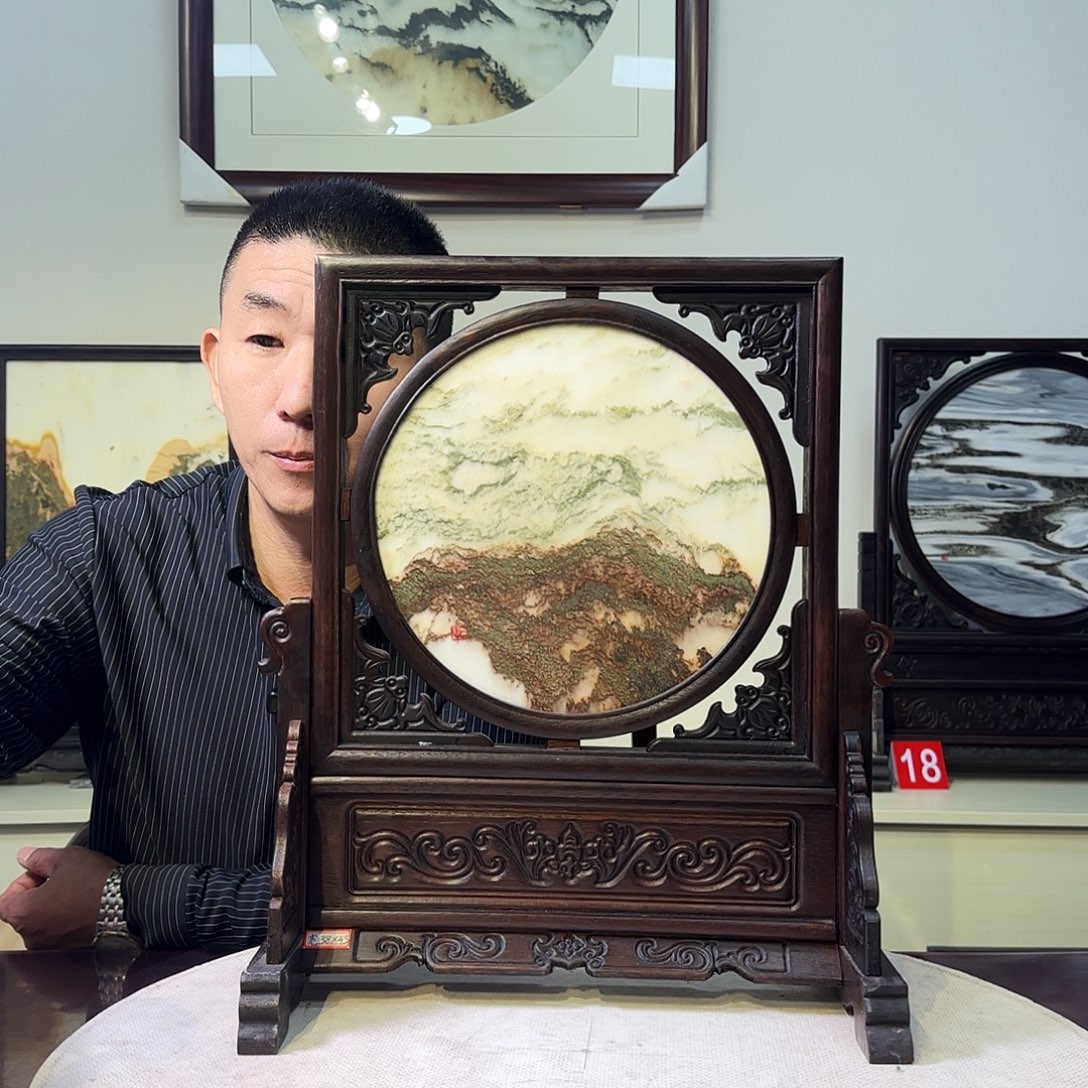 石材天然大理石画屏风38×45