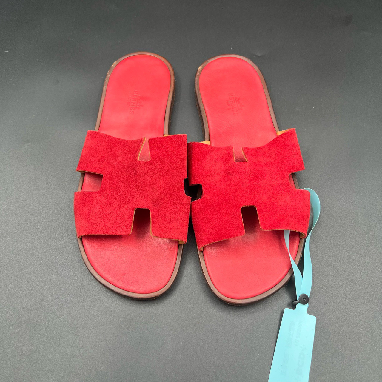 95新 Hermes/爱马仕 红色麂皮H标拖鞋 42码/95新/无配件