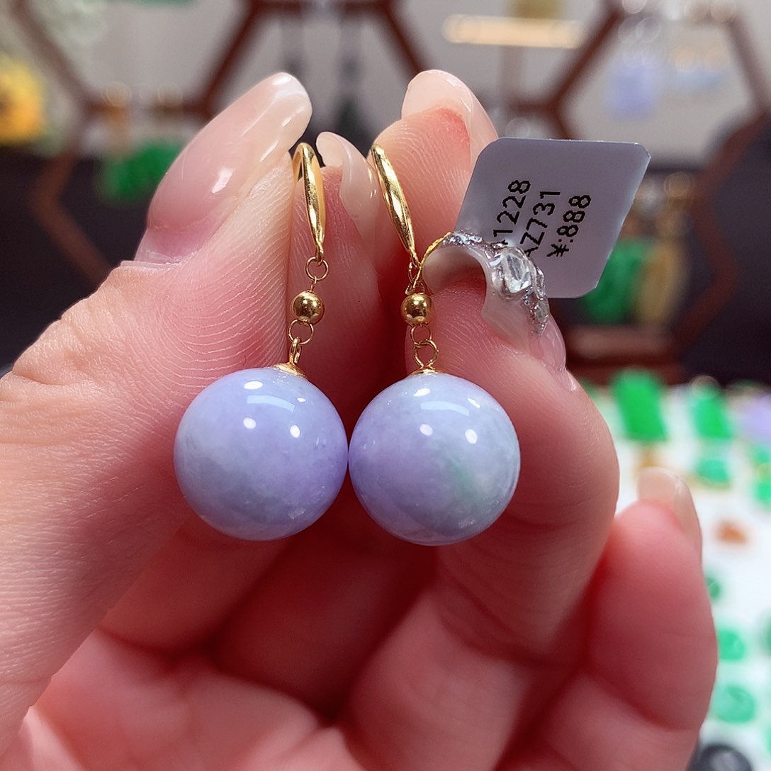 翡翠耳饰18K金镶嵌天然翡翠