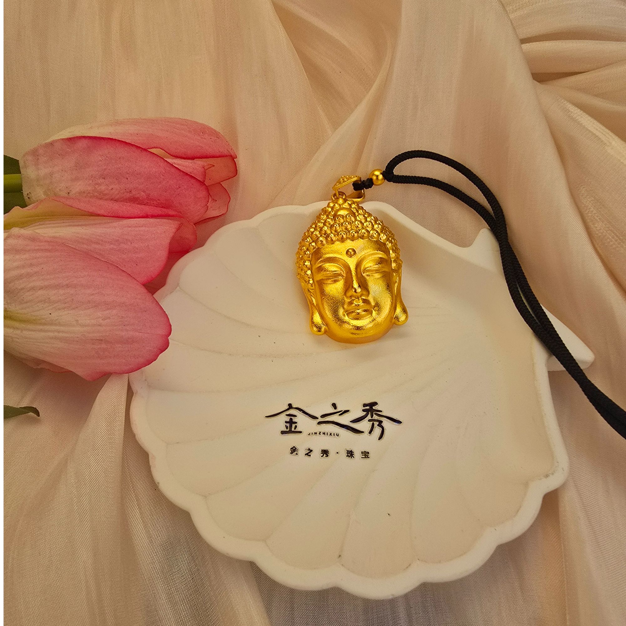 金之秀珠宝  如来佛头时尚镂空双面立体项坠民族风金色
