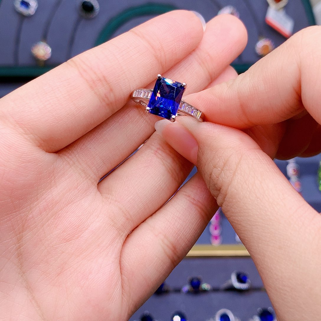 蓝宝石戒指银S925镶嵌