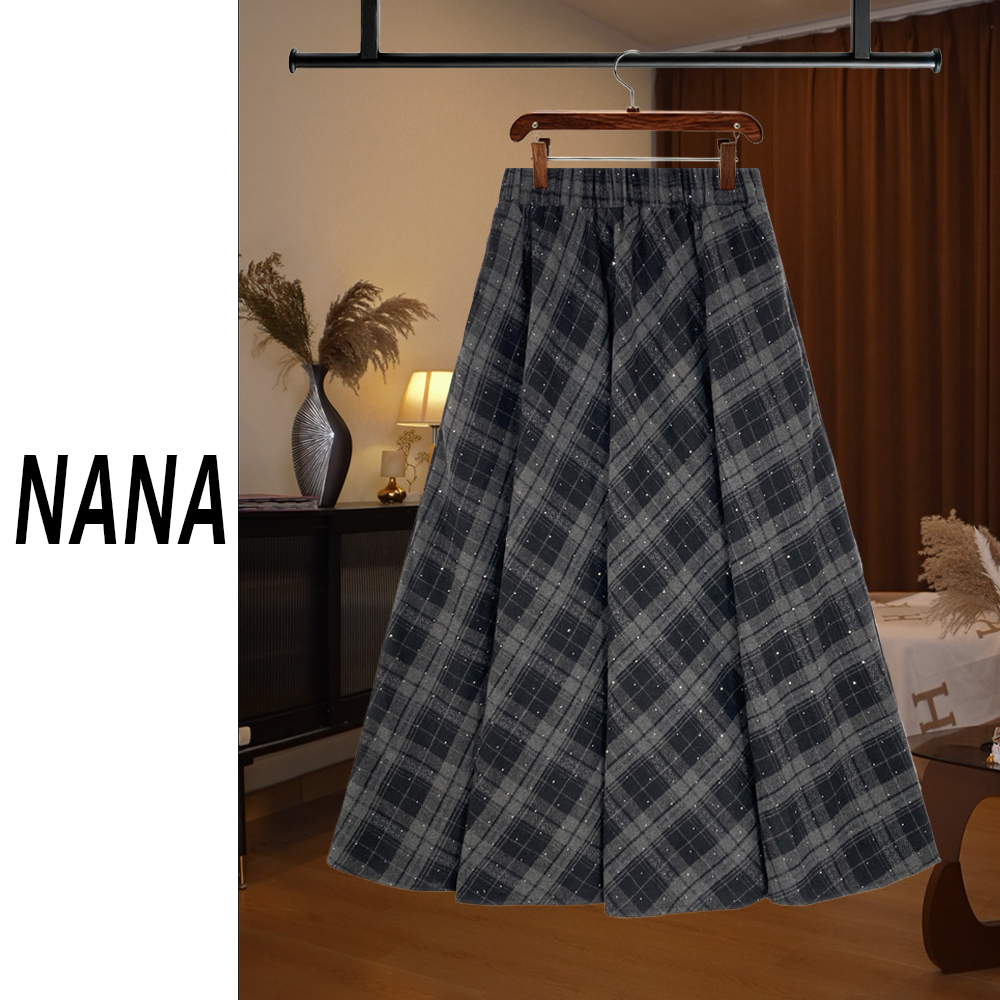 【NANA专属】2025女秋冬季复古毛呢显瘦微胖A字伞裙格子中长款D8085