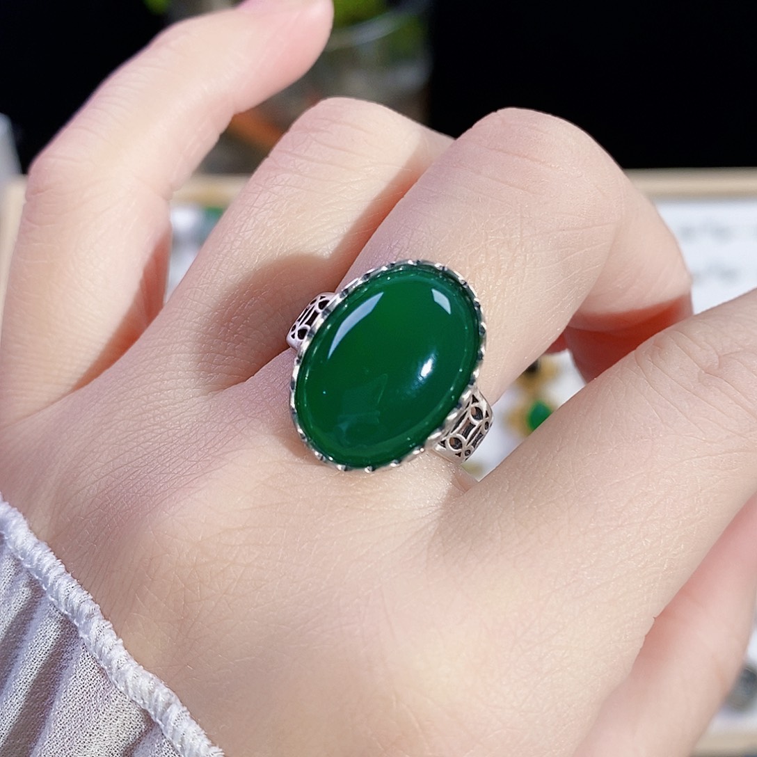 玛瑙/玉髓戒指银S925镶嵌