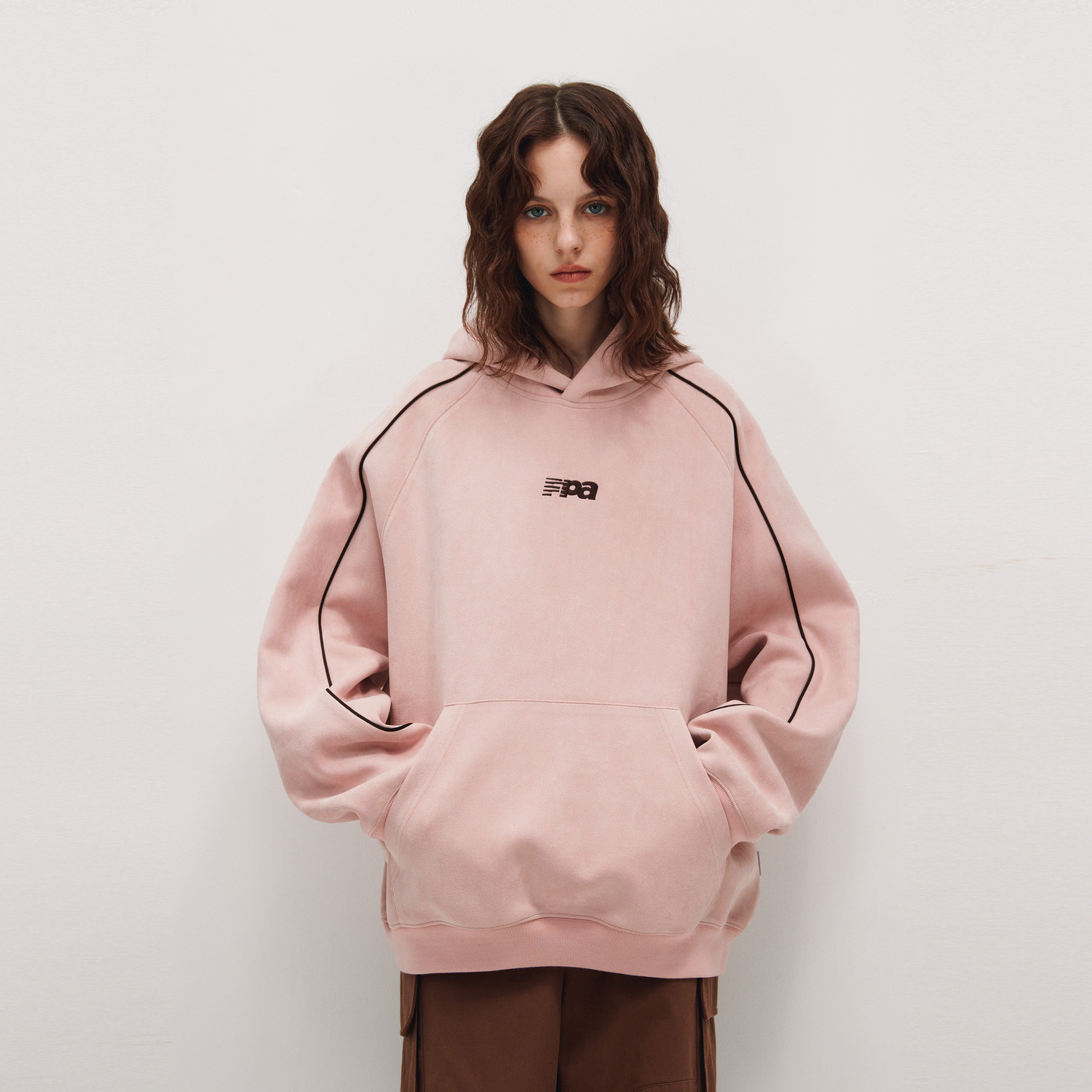 FPA麂皮绣花连帽卫衣 国潮牌潮流春秋季休闲百搭宽松重磅情侣帽衫