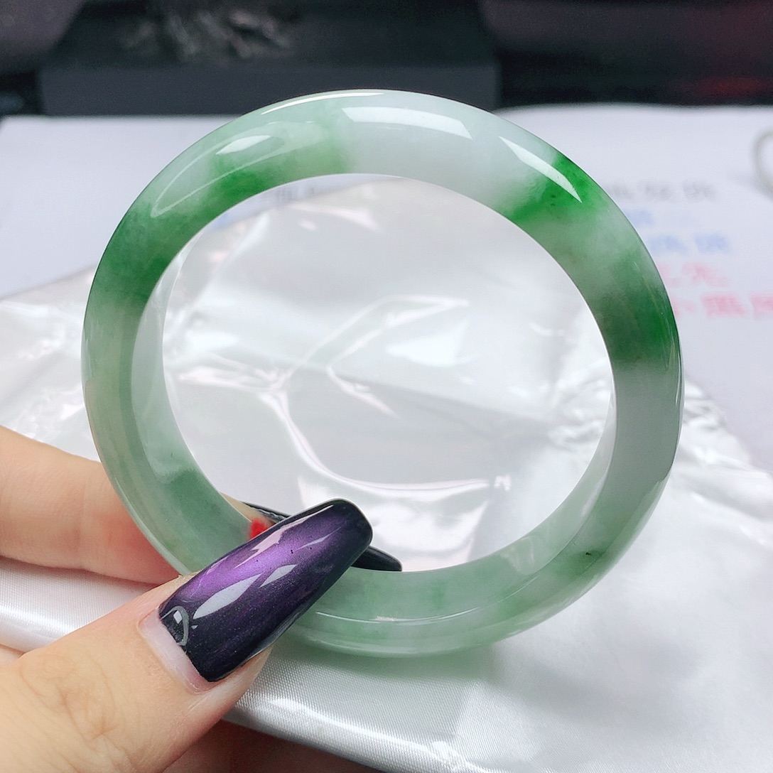未镶嵌手镯翡翠翡翠55.5飘辣绿花正圈
