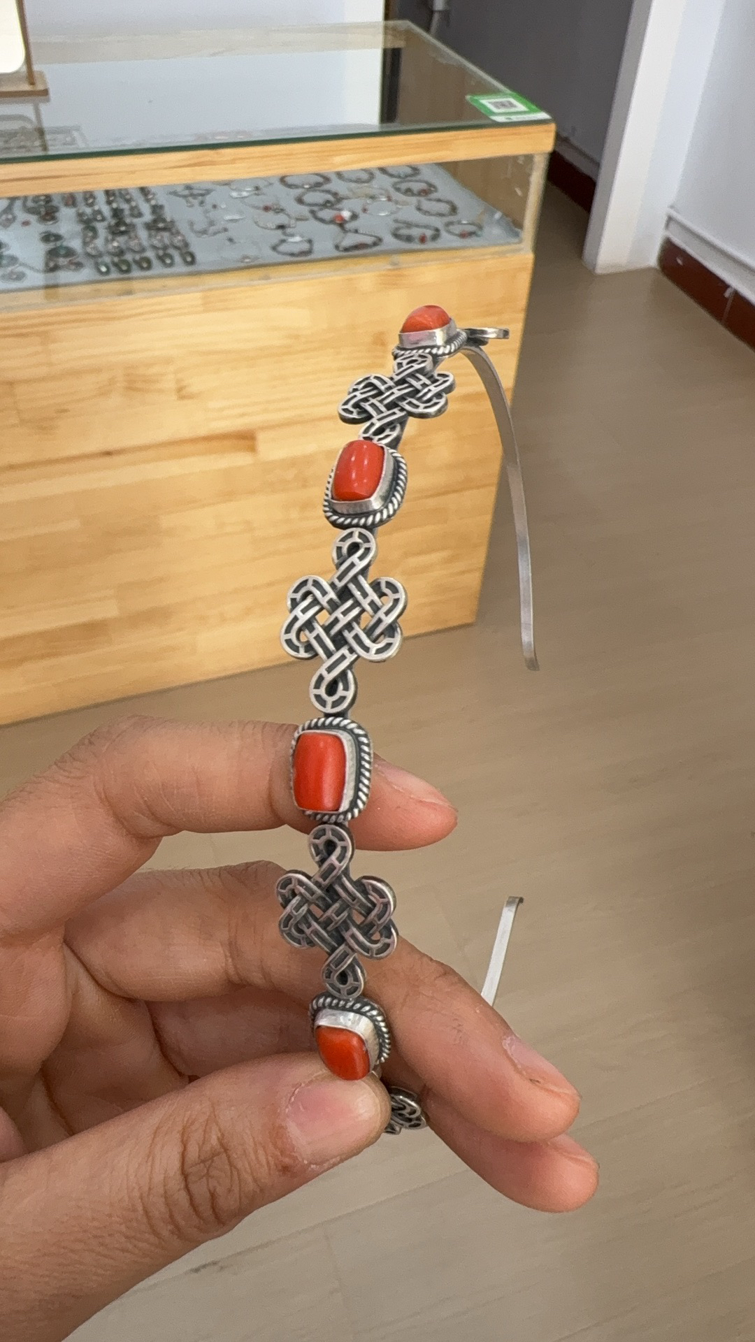 纯银发卡 老珊瑚纯手工发卡