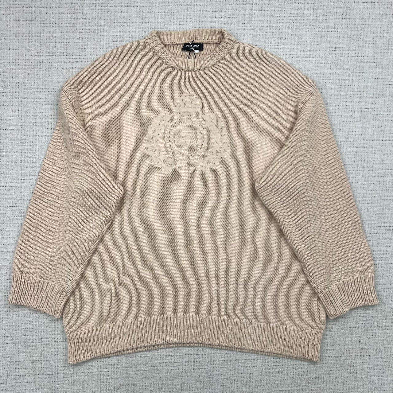 99新 Balenciaga/巴黎世家 Logo图案长袖套头针织衫/尺码L/7421