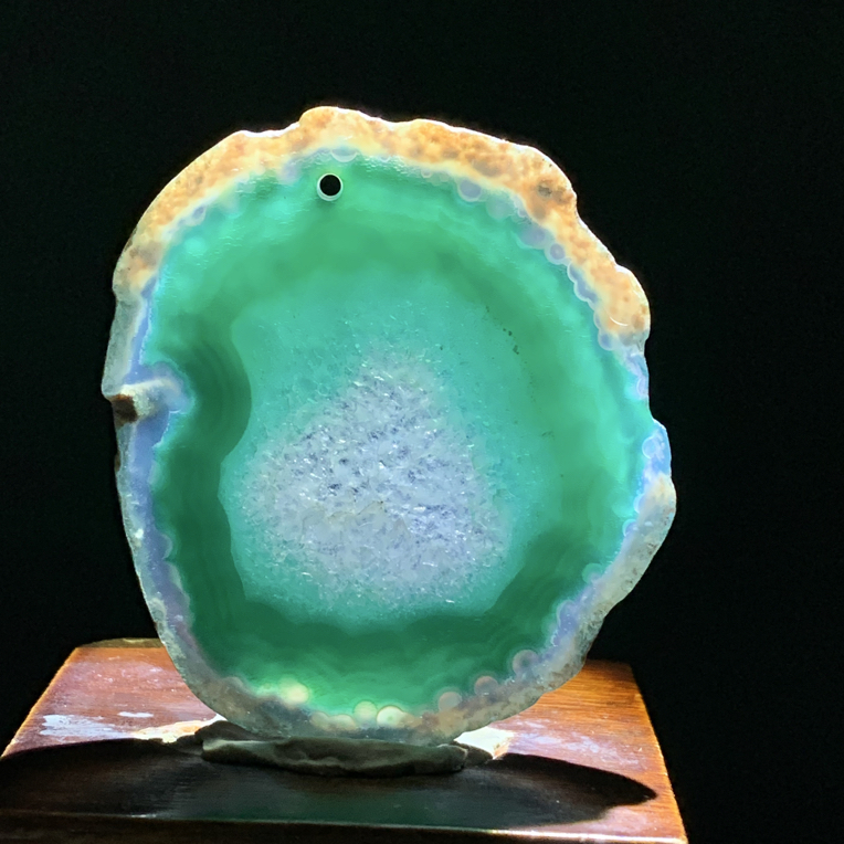 巴西玛瑙原石切片吊坠绿色圆牌毛衣链385尺寸60/50/6mm