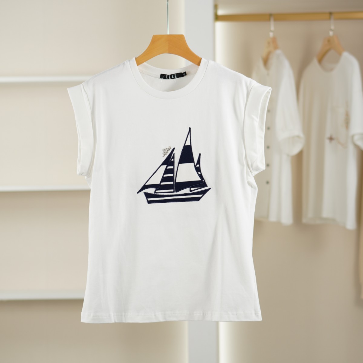 麦迪尚品【ELL】5042761 夏季简约短袖T恤上衣品牌撤柜小飞袖女装