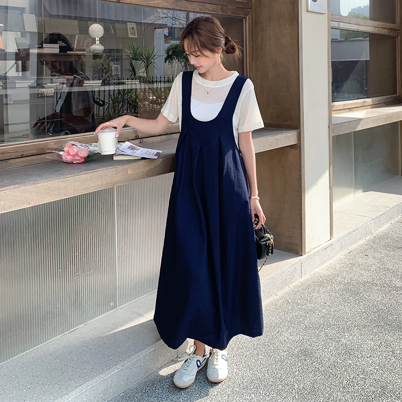 931-940 夏季休闲大码宽松遮肚不显怀孕妇牛仔背带裙（非主图款）