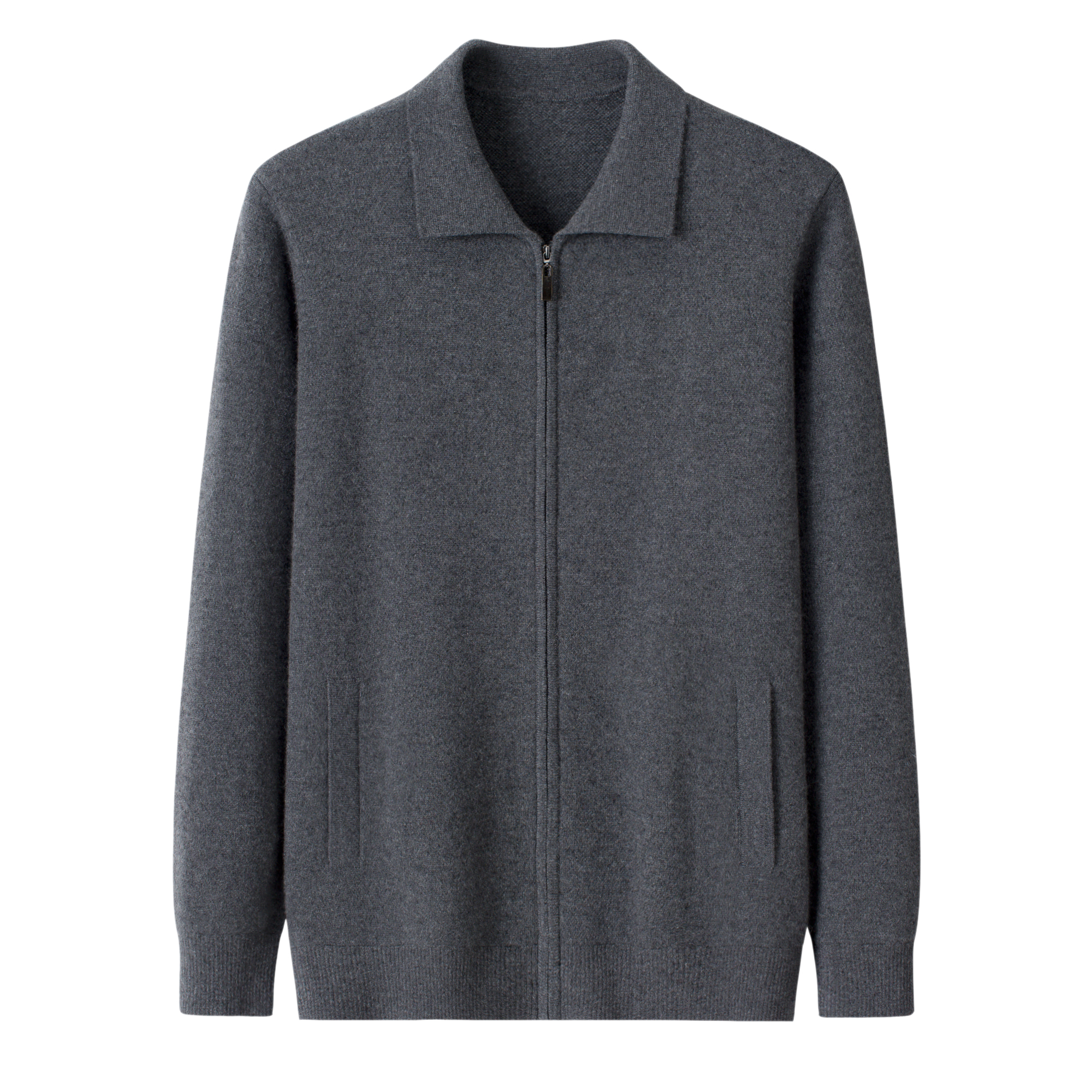 T恤领拉链男开衫纯羊绒秋冬加厚针织保暖舒适宽松休闲拉链男开衫