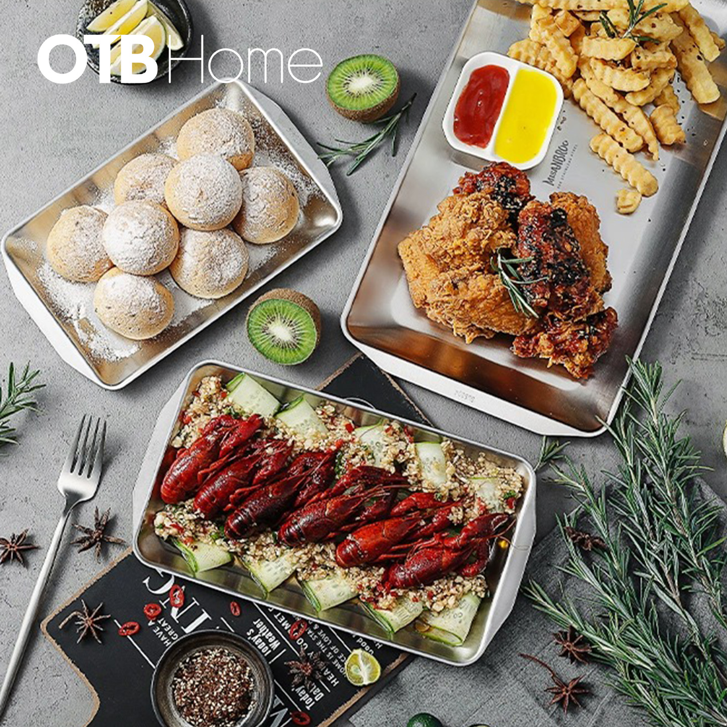 米膳葆方形不锈钢水果餐盘家用烤肉烤箱托盘试吃烘焙展示盘高级感