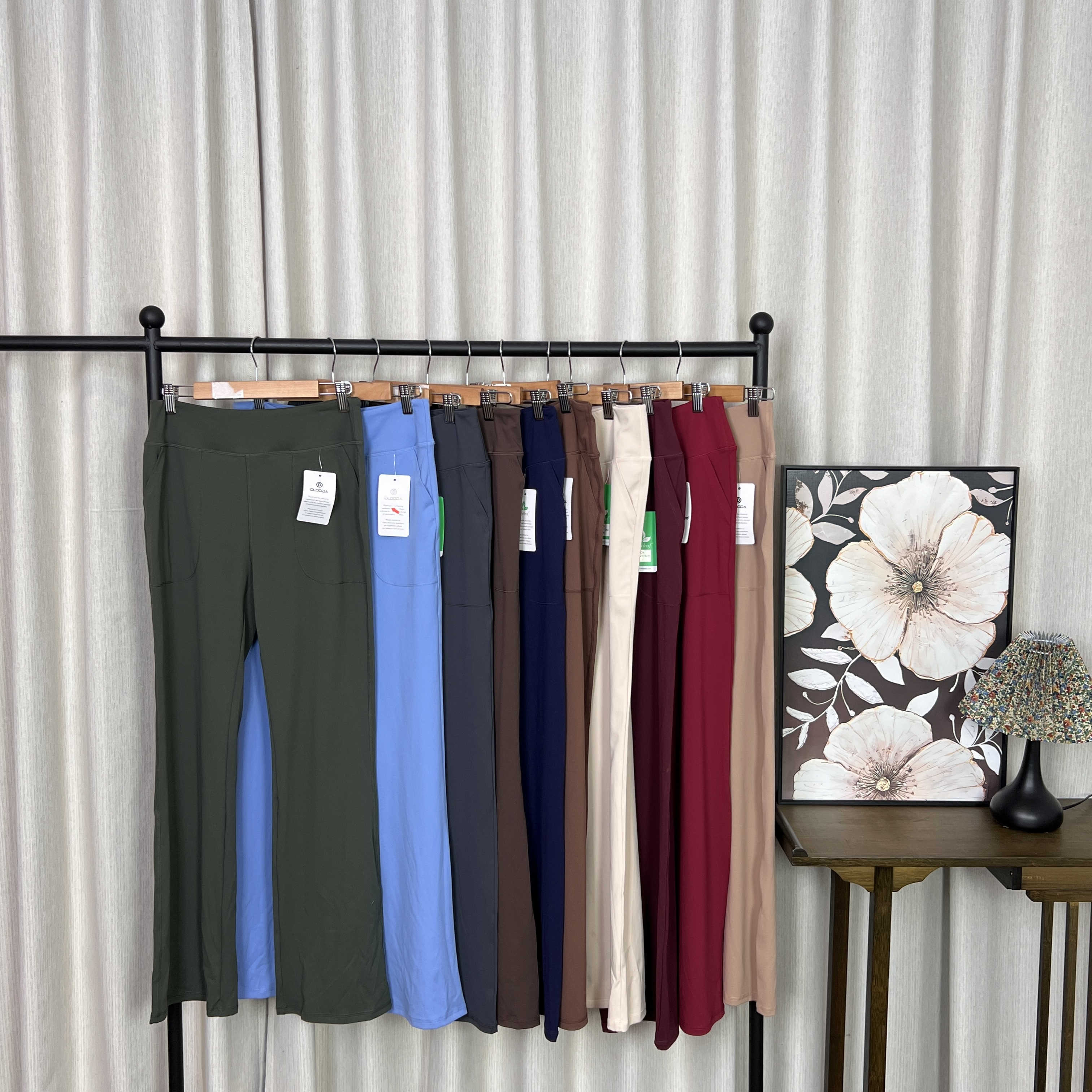 高腰口袋微喇瑜伽长裤提臀裸感弹力健身跑步外穿2201