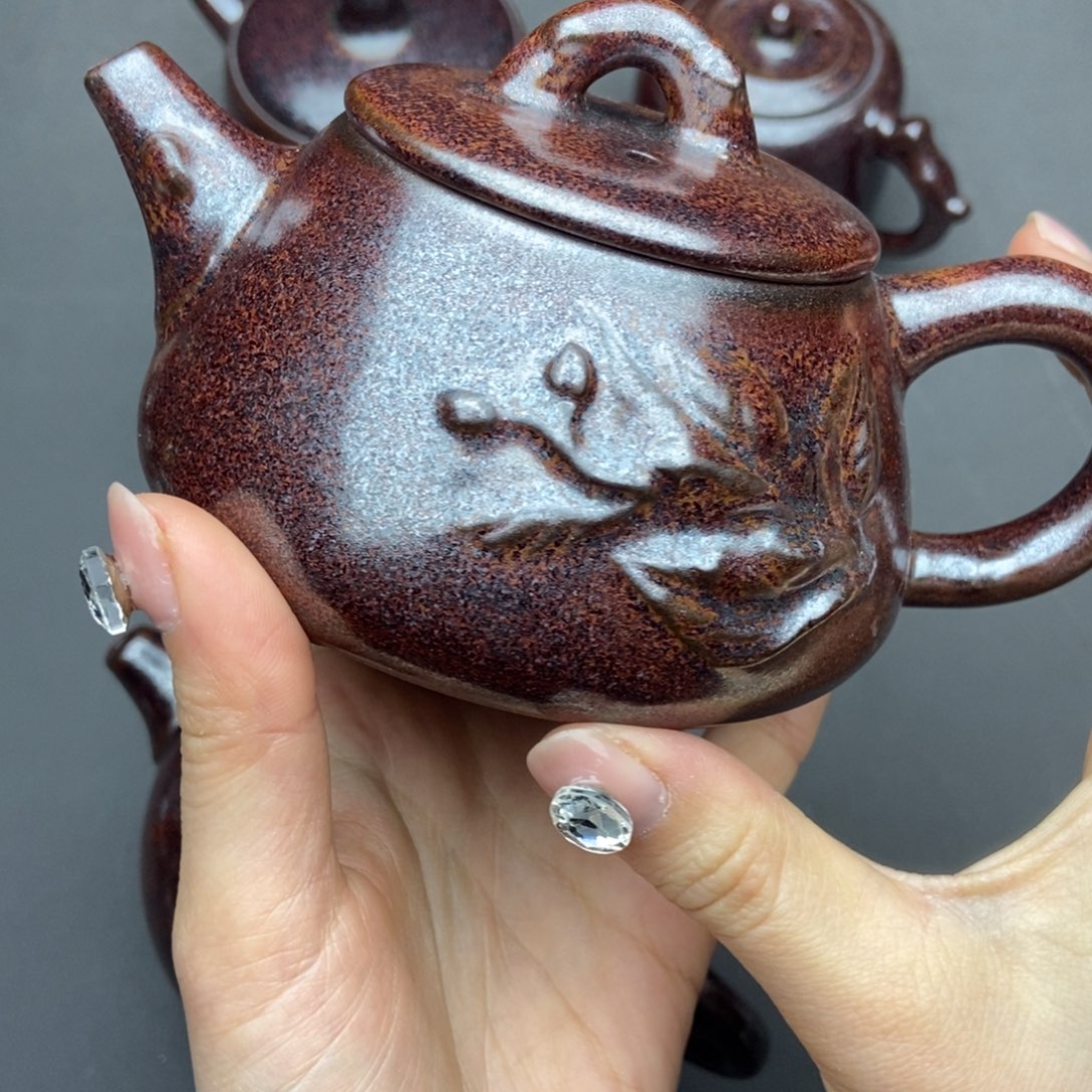 茶盏黄*柴烧建盏铁胎壶