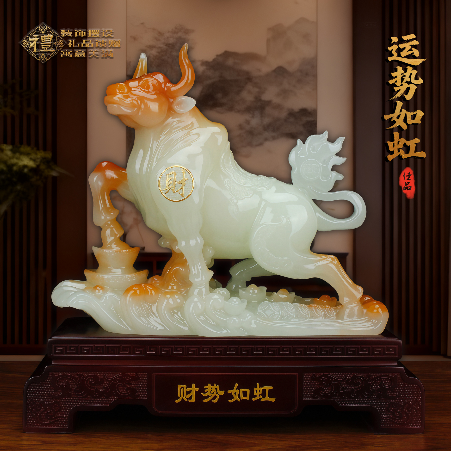 【招财运势如虹牛摆件十二生肖家居客厅公司乔迁送礼】