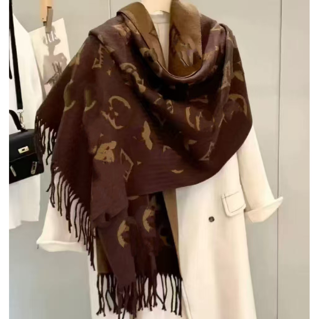 秋冬咖棕老花围巾，温暖百搭显质感 C1086