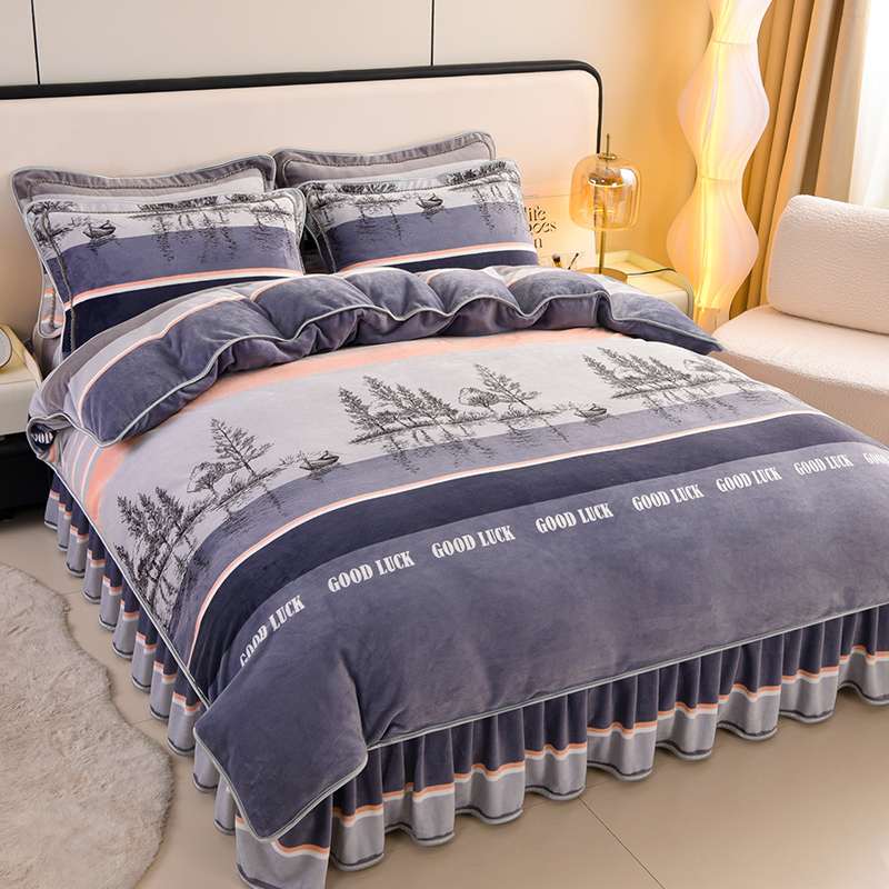 秋冬保暖牛奶绒四件套家用双面绒被套床上用品亲肤加绒加厚可机洗