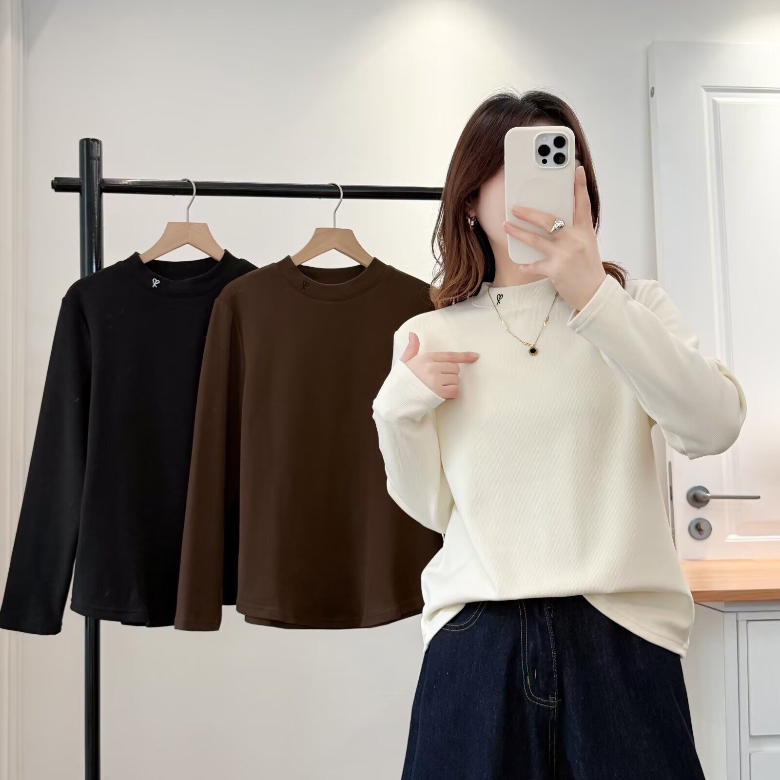 100-200斤大码女装胖mm秋冬款韩版百搭爱心刺绣慕斯绒打底衫2430