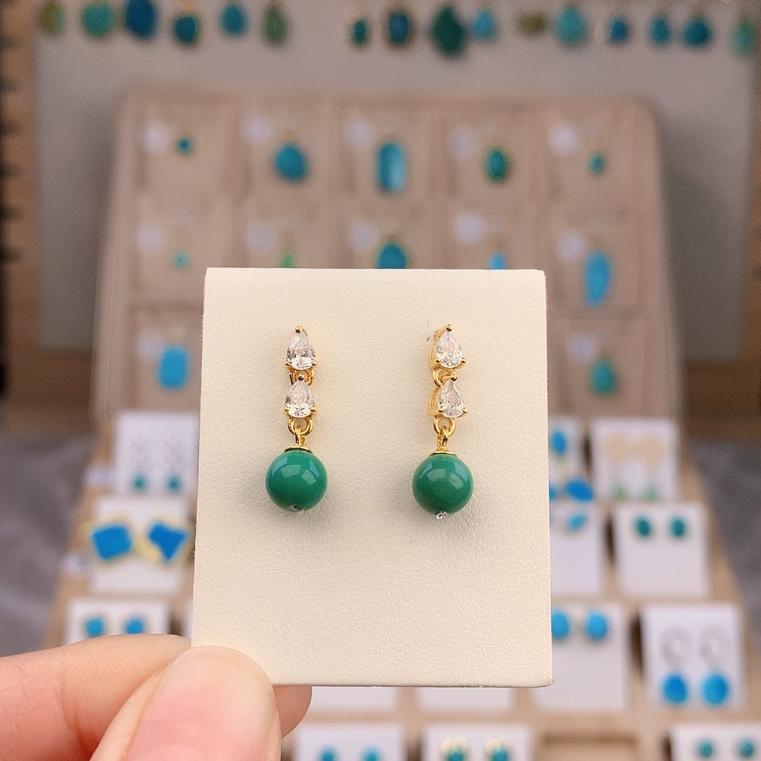 绿松石银S925镶嵌耳饰