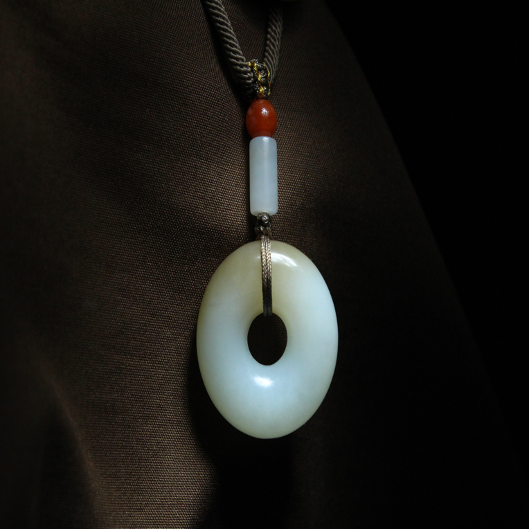 平安扣 天然和田玉糖白玉平安扣圆润饱满甜蜜蜜28.3/9.8mm13.42g