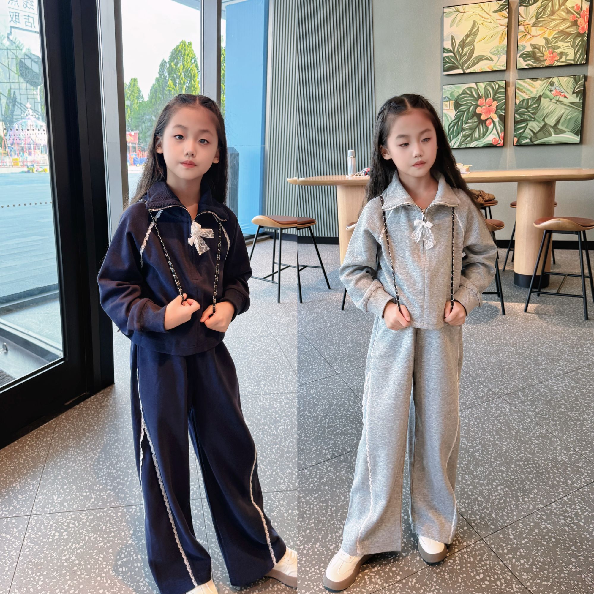女童开衫套装春秋2025新款女中大童外套女童款秋装运动阔腿二件套