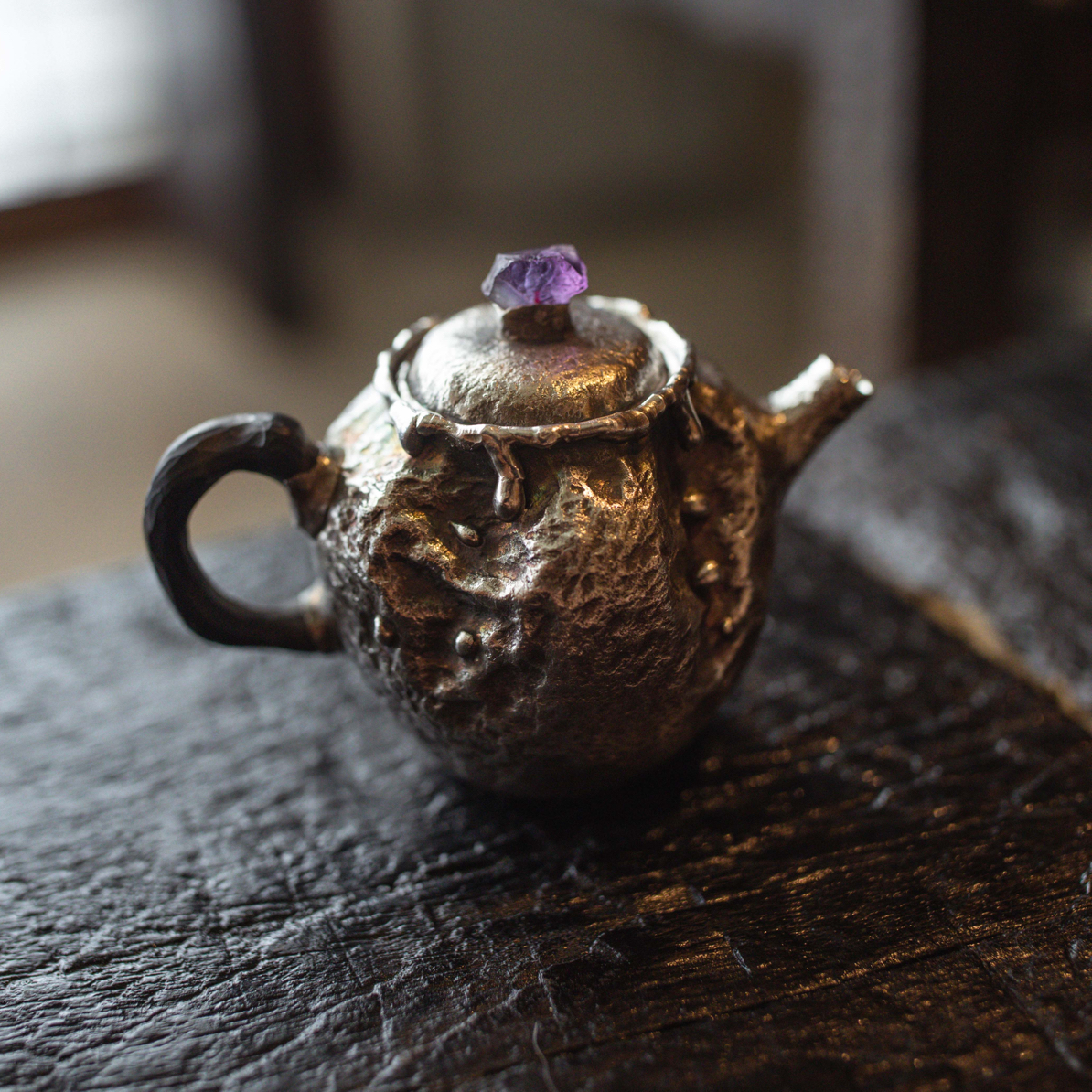 『雅柯茶缘』纯手工 紫水晶银壶 鹿角侧把 150ml左右 手工茶壶