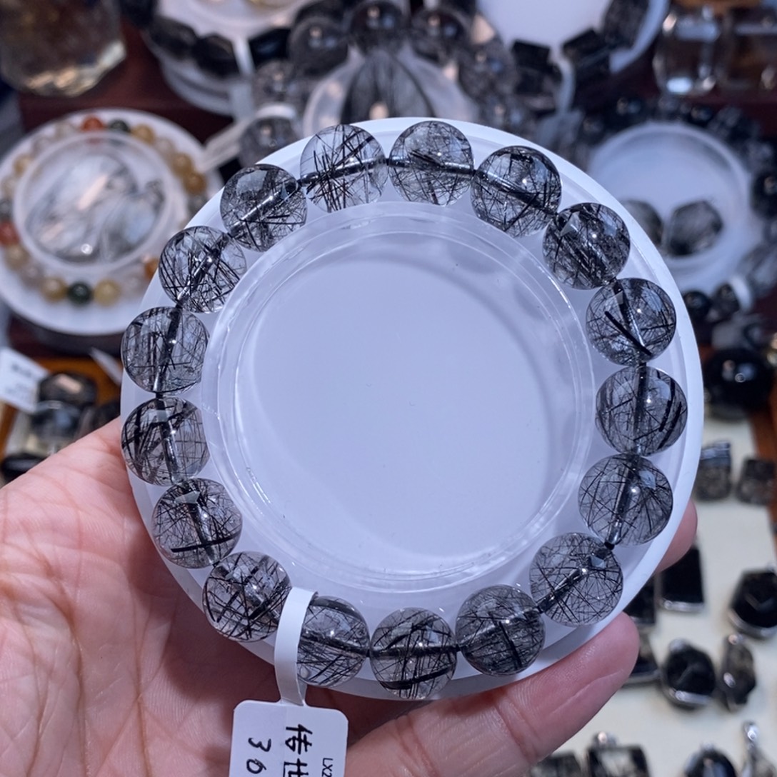 水晶未镶嵌手链黑发晶全透体蕾丝11mm