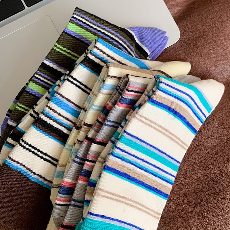 条纹袜子女ins风潮流春秋日系百搭中筒袜个性小众设计高筒堆堆袜