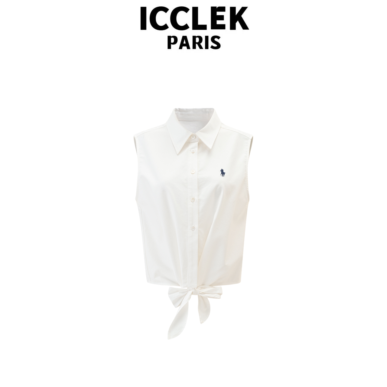 ICCLEK 白色翻领老花无袖针织背心 百搭 时尚 -1178