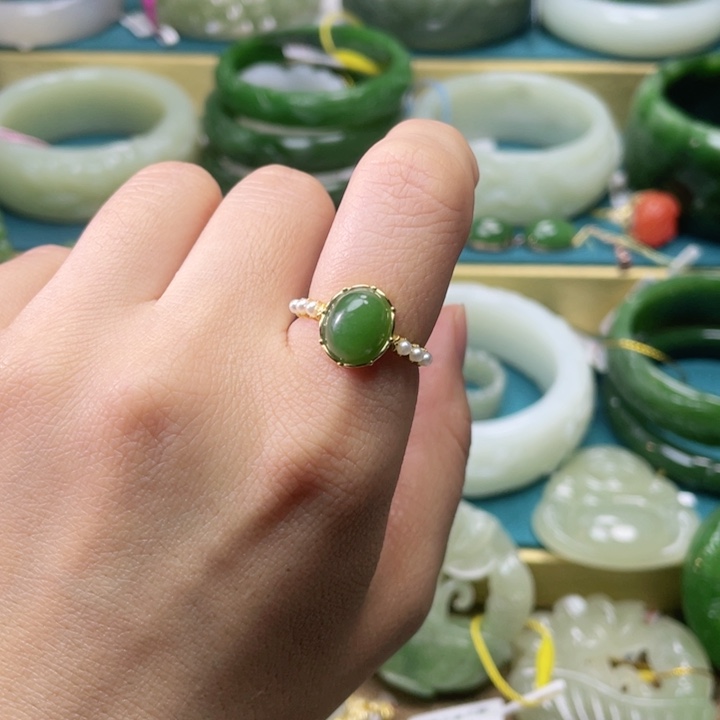 和田玉戒指银S925镶嵌
