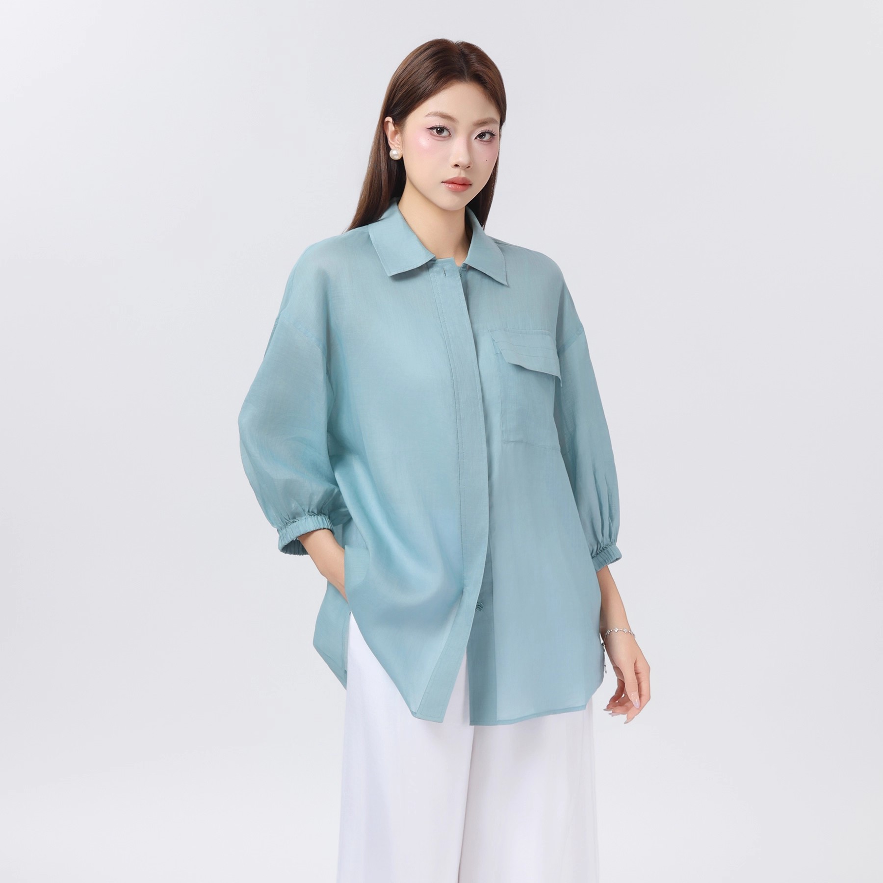 AMASS/阿玛施夏季新款清凉苎麻气质宽松文艺显瘦中袖衬衫5300905