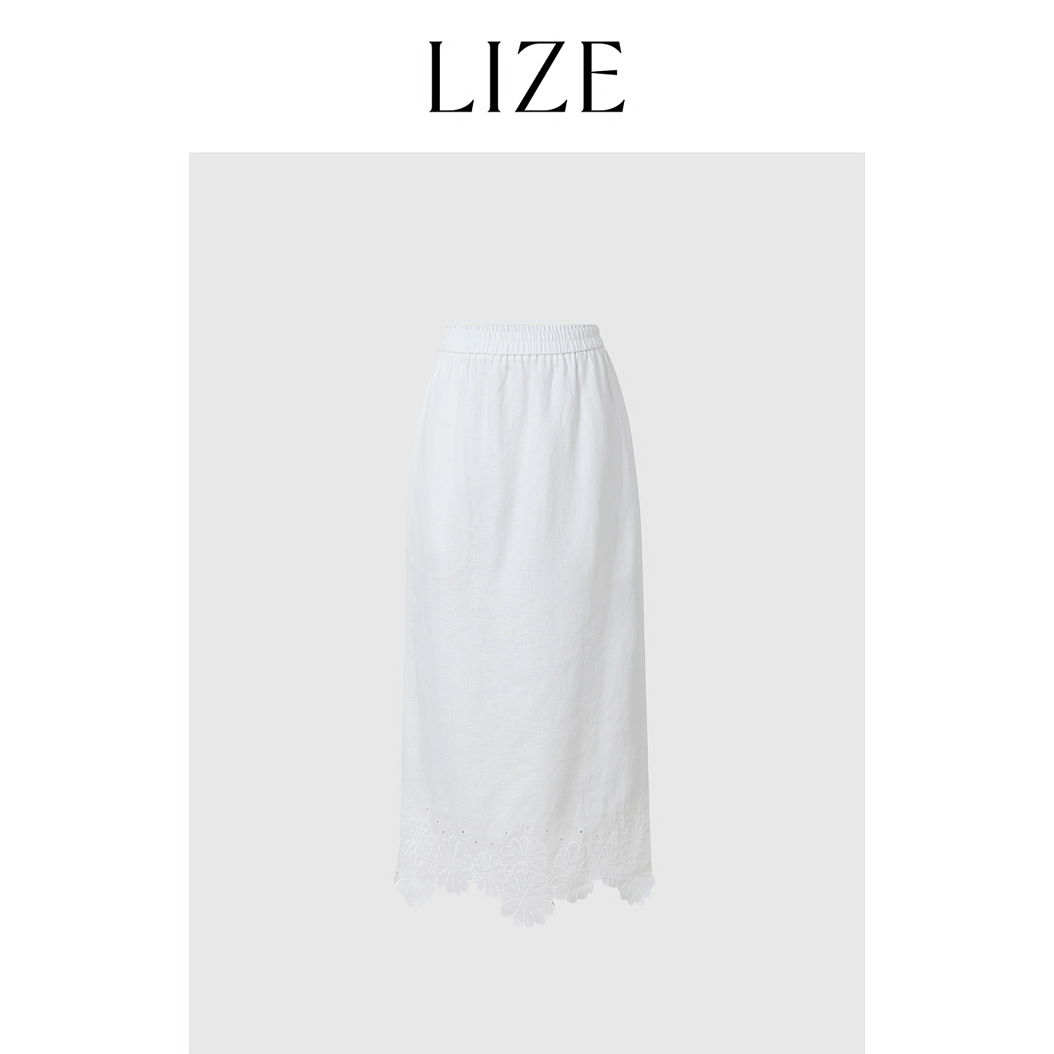 LIZE「洋甘菊」定制100亚麻.重工刺绣半身裙ZEB0073